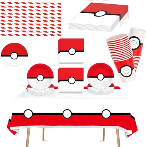61 Stück Partygeschirr Set,Partygeschirr Geburtstag,Kindergeburtstag Geschirr Set,Kindergeburtstag Deko,Mit Teller Becher Servietten Tischdecke Strohhalme,Party Geschirr für 10 Gäste