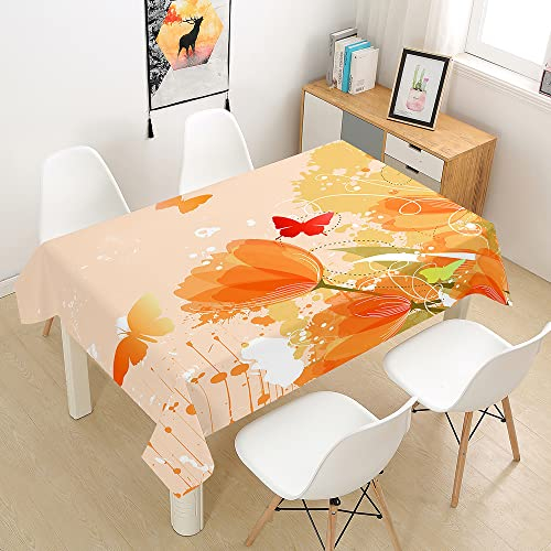 FANSU Tischdecke -Tischwäsche, Tulpenblumen Rechteckige Abwaschbar Tischtuch Draussen Küchentischabdeckung für Garten Küche Outdoor Dekoration (100x140cm,Orange)