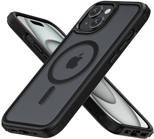 MobNano Hybrid Magnetisch Durchsichtig Hülle für iPhone 15 Hülle [Kompatibel mit MagSafe] Stoßfest Bumper Transparent Starke Magnet Handyhülle Clear Silicone iPhone 15 Case - Schwarz/Schwarz