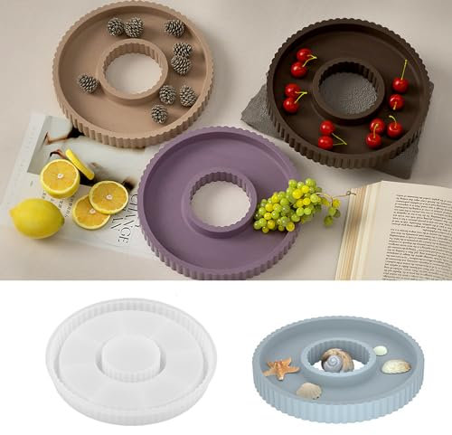 Wikimo Silikonformen Gießformen Tablett, 18,3cm/7,2inch DIY Silikon Epoxidharz Tablettform Runde mit Rillen, Für Gips geeignet, Resin, Beton