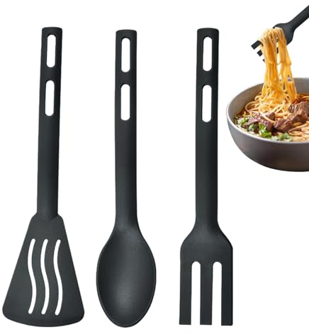 Set di Utensili da Cucina in Nylon Resistenti al Calore - Cucchiaio Scanalato, Spatola, Antiaderenti per Pentole