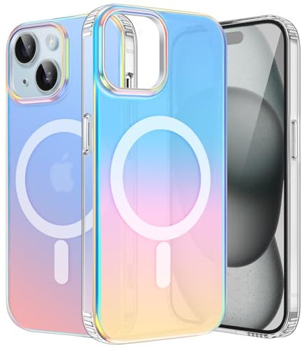 ÁRBOLORO Magnetisch Hülle für iPhone 15 6,1 Zoll Kompatibel mit MagSafe, Irisierend Farbverlauf Handyhülle Stoßfeste Kratzfest Holografisch Case Farbwechsel Effekt Matt Bunt Schutzhülle