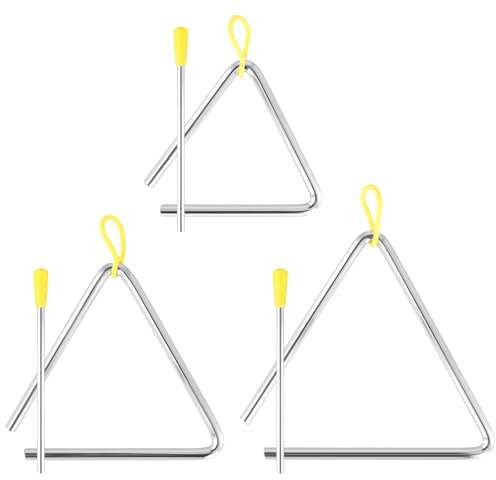 SYUTBOU 3 Stücke Triangel Musikinstrument, Triangel Percussion 4 Zoll 5 Zoll 6 Zoll, Dreieck Instrument mit Schlägel, Musikalisches Dreiecksinstrument, Triangel Mit Schlägel, Silber