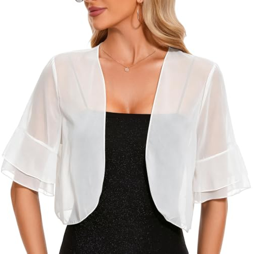 ATXNN Women's Bolero Shrug Chiffon Cropped Cardigan Ruffle Half Sleeve