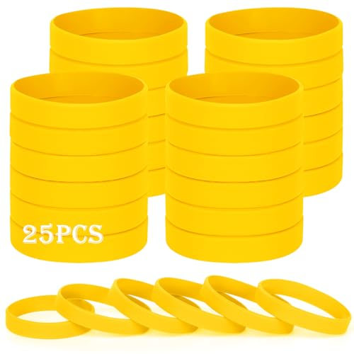 HONTIUS silicone wristbands, 25PCS Yellow Rubber Wristbands Blank Wrist Bands Universal Wristband Set for Women Men Adult Sport