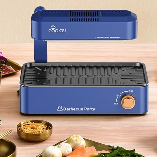 1100W Electric Folding Grill, Smokeless BBQ Machine - Non Stick, Temperature Control - Ideal Table Grill For 2-4 People(Blue)