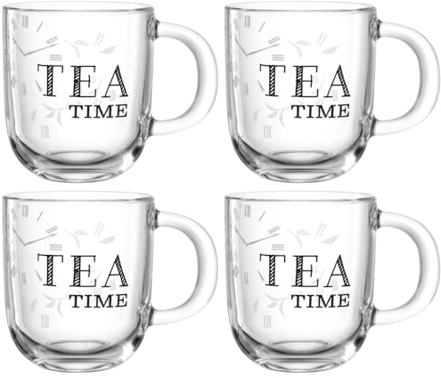 LEONARDO HOME Ufficio Tasse TEA TIME, 4er Set, spülmaschinengeeignetes Tassen-Set, moderne & hochwertige Teetassen fürs Büro, alltagstaugliche Kaffeetassen-Set aus Glas, 400 ml, 047078