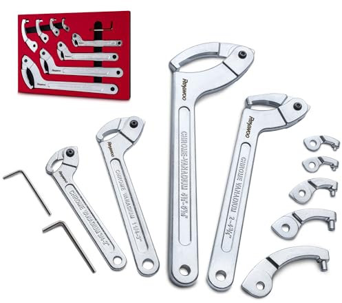 Reywoo Spanner Wrench Set with Changeable Heads, 11 Pcs Adjustable Spanner Wrench Tool for Hydraulic Ram Cylinder, Mechanical Machine, Equipments Vehicles