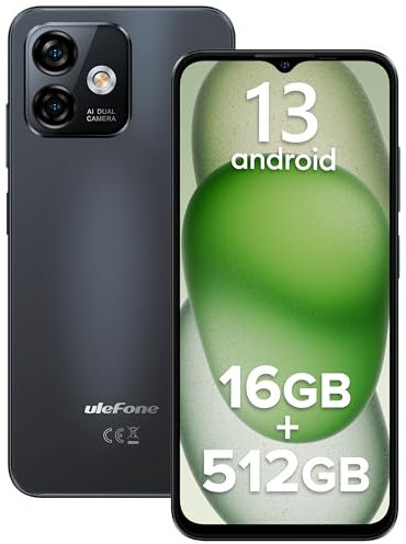 Ulefone Note 16 Pro(16GB+512GB) Smartphone Ohne Vertrag,Octa Core 6.52 HD+ Display Android 13 Handy,4400mAh 50MP+8MP Kamera,Fingerabdruck,GPS,OTG Dual SIM,5G WiFi Volte,Simlockfreie Handys(Schwarz)