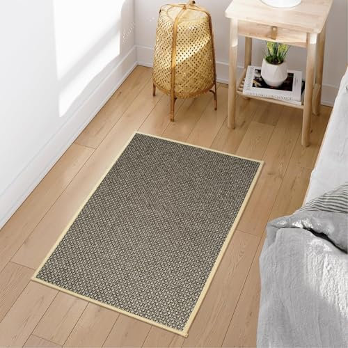 Cheerx Küchenteppich Waschbar rutschfest, Küchenläufer rutschfest, Geometrisches Strukturgeflecht Teppich Läufer Flur, Waschbare Teppiche für Küchen, Terrasse & Wohnraum, Braun, 43x75cm