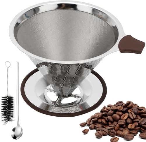 Tutamaz Kaffeefilter, Kaffeefilter aus Edelstahl, Wiederverwendbare Kaffee Filter,Pour Over Kaffeefilter mit Reinigungsbürsten Löffel, Kaffee Papierlose Kaffeefilter von Manuellem Kaffee Filterkaffee