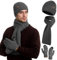 Grau Mütze Schal Handschuhe Set Herren Damen, Handschuhe Herren Winter Touchscreen, Wintermütze Herren Strickmütze Skimütze, Schal Herren Winter Mütze Schal Set Geschenke für Männer Weihnachten