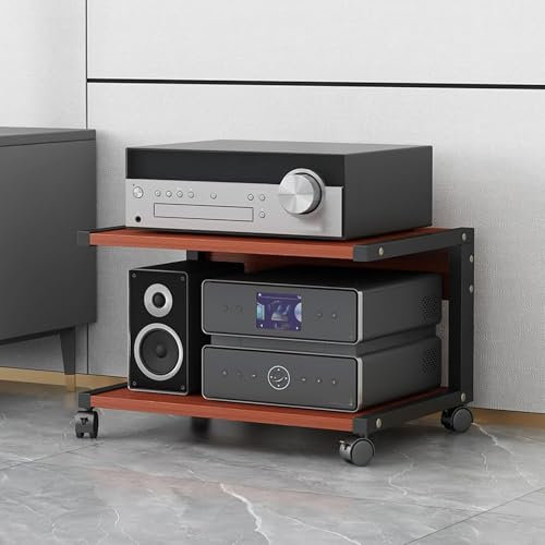 Hifi Regal Audio Rack,2-stufiges AV-Medienständer mit Rädern,Plattenspieler/Gaming/DVD Schrank,Record Player Stand aus Holz,Stereo TV Ständer,für Wohnzimmer,Spielzimmer,Entertainment-Center(Teak,50x40