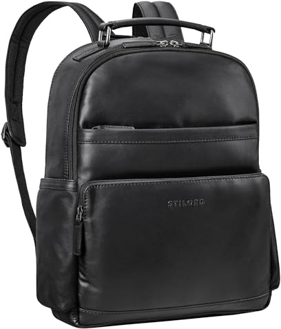 STILORD Valens Premium Lederrucksack Herren Groß mit Henkel Vintage Rucksack Herren Arbeit Leder mit Laptopfach 16 Zoll | Laptoprucksack Männer Echtleder Business Rucksack Farbe:schwarz