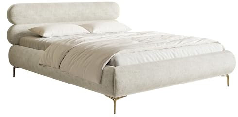 Selsey Bett Polsterbett Doppelbett 140 x 200 cm Mit Zweikammer Bettkasten Gasdruckfeder Metallrahmen Goldene Beine Schlafbett Chenille Graubeige Roule