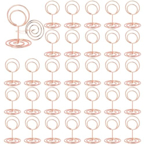 ZYEKIU 30 Pièces Or Rose Porte Nom Table, Porte Photo Pince, Porte Photo sur Pied, Porte Cartes de Table pour Mariages, Porte Numero de Table, pour Mariage Noël Banquets Fêtes Saint Valentin (Rond)
