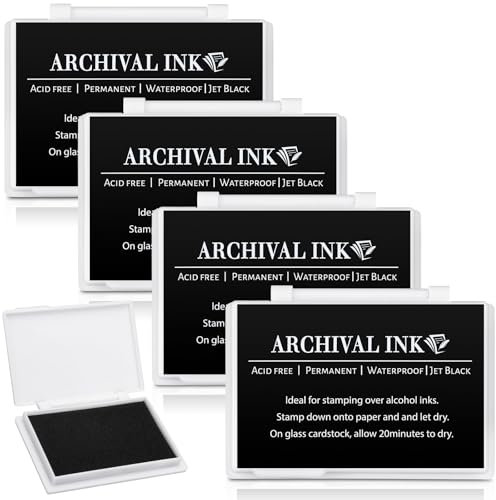 MotiMind Stempelkissen für Briefmarken, 9,4 x 6,3 cm, Archivstempelkissen, permanent, wasserdicht, für Gummistempel, Kartenherstellung, Stempeln, Scrapbooking, Geschenk, Schwarz, 4 Stück