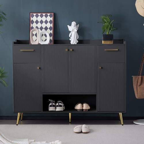 Dalred Zapatero con 2 cajones y 4 puertas con patas de metal B130/W37/H100 (negro)