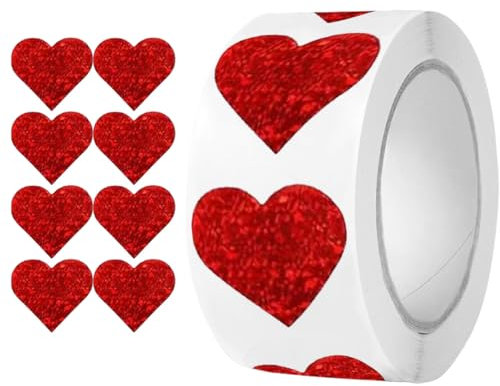 CXNXFD 500 Stück Rote Herz Aufkleber,Herzförmige,Glitzernde Rote Herz-Aufkleberfür Muttertag Valentinstag Hochzeitstag Basteln Scrapbooking, Dekorative Etiketten