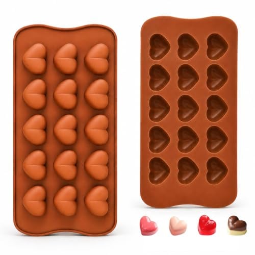 ENBRWAS Mini Heart Silicone Moulds, 2 Trays, 30 Cavities for Chocolate.Two Flexible Heart Moulds with 15 Cavities Each for Chocolate, Gummy Sweets, Jelly, ice Cubes and Cake Decorations