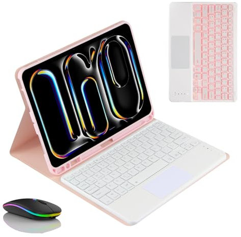 JZCZMCE Funda con Teclado para Samsung Galaxy Tab A7 10,4 Pulgadas 2022/2020, Contiene Ñ, Teclado Retroiluminación Inalámbrico Desmontable Magnético con Ratón Bluetooth,Rosado