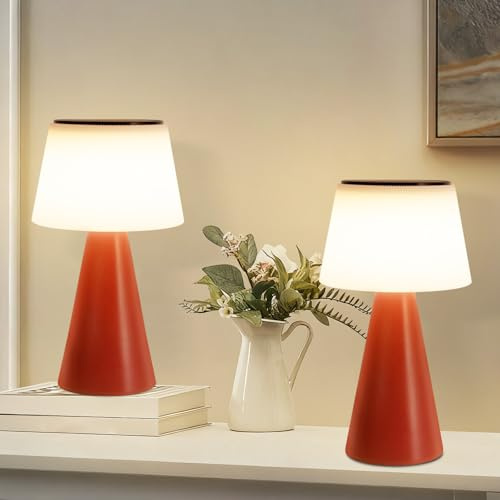 Tischlampe Solar Akku Nachttischlampe - 2er Set Kabellos Led Tischleuchte | 3600mAH Aufladbar Touch Dimmbar Rot Lampe mit USB IP44 für Modern Wohnzimmer Schlafzimmer und Outdoor