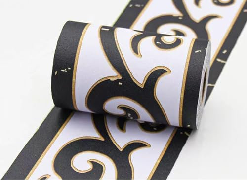 VisitRyl Black and White self Adhesive Wallpaper Border Wall Tiles Decorative, Peel and Stick Wall Border Bathroom Stickers Black and White Grass Flower 10cm X 1000cm