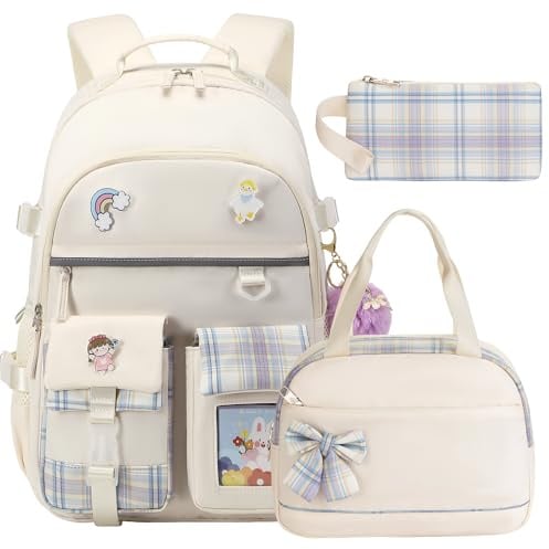 KIDNUO Rucksack für Mädchen, 39,6 cm (15,6 Zoll), Laptop, Schultasche, Kinder, Elementar, 3-teilig, Rucksäcke, Lunchbox, Federmäppchen, Büchertaschen