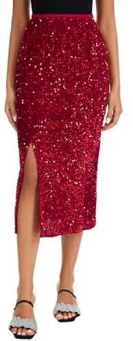 MINTLIMIT Damen Glitzer Lang Rock Samt Pailletten Bodycon Midi Röcke Hohe Taille Elegant Maxirock für Bankette und Partys Freizeitrock