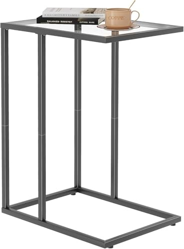 Beistelltisch, Couchtisch C Form, Wohnzimmertisch mit Metallgestell, Sofatisch, Kaffeetisch, Saugplatte Glastisch, Tisch Klein, Kleiner Couchtisch für Kaffee und Laptop, 40 x 30 x 60 cm, Schwarz