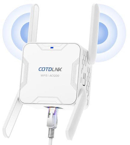 COTDLNK 2025 WiFi Extender Booster with Built-in PA WiFi Range Extender for Home 1200Mbps 5GHz & 2.4GHz Easy Setup Wireless Internet Booster, with Ethernet Port, Easy Setup, UK Plug
