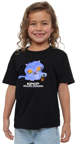 Kpop Demon Hunters Unisex Kids K-pop Demon Hunters - Cute Derpy Tiger Cartoon Kids T Shirt, Navy T-Shirt (Pack of 1)