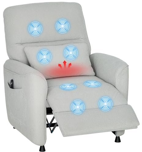 HOMCOM Poltrona Relax Elettrica Massaggiante e Riscaldante, Silenziosa, Poltrona Reclinabile 150° in Ciniglia con Cuscino, Funzione Memory, 2 Telecomandi, Poggiapiedi, Soggiorno Ufficio, Grigio Chiaro