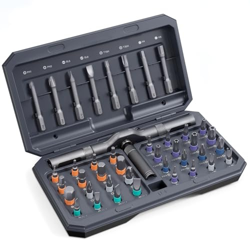 Ankilo 42-in-1 Magnet Knarrenkasten, Manuelles DIY Ratschenschlüssel Set, Multi-Bit-Magnet-Set mit abnehmbarem Ratschengriff, tragbares Reparaturwerkzeug-Set für Möbel,Grau