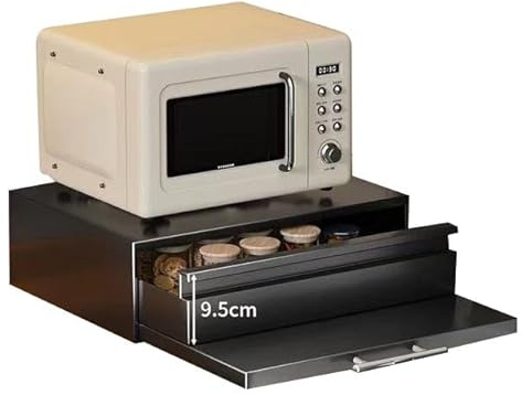 Microwave Pull Out Cabinet Organizer Shelf, Kitchen Carbon Steel Microwave Oven Rack with Pull Out Drawers for Various Kitchen Appliances