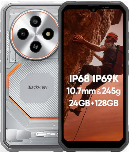 Blackview Fort 2 AI Smartphone Resistente Ligero, Editor de Fotos IA, 24GB+128GB, 10,7mm Ultradelgado, 16MP+13MP, 6,56'' HD+, Teléfono Irrompible Antigolpes IP68, Android 15 Dual SIM, GPS NFC Blanca