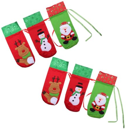 jojofuny 6Pcs Christmas Wine Bottle Covers Set Xmas Snowman Reindeer Wine Pouches Decorative Wrapping Covers for Holiday Party Decor and Bottles