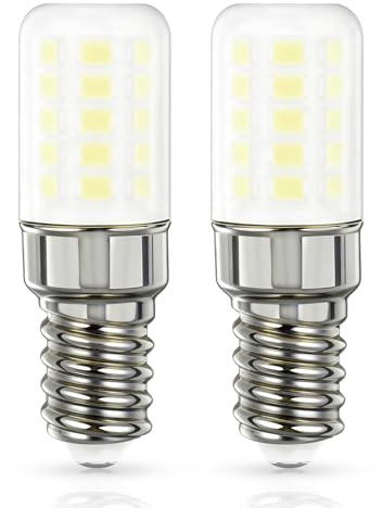 Bigzom Lámpara para nevera E14 LED 3W sustituye a bombilla halógena 40W, 405LM Blanco frío 6000K, 80+Ra, Ángulo de irradiación 360°, Bombilla E14 para frigorífico, máquina de coser, Paquete de 2