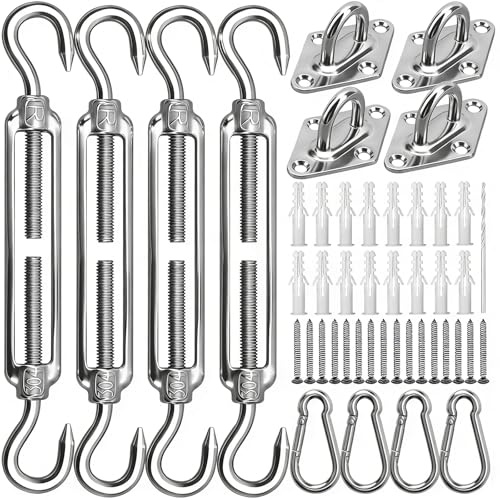 Kit de fixation pour voile d'ombrage – Matériel robuste en acier inoxydable M6 pour voiles d'ombrage triangulaires et carrées de jardin, comprend des crochets à ressort, des tendeurs, des supports