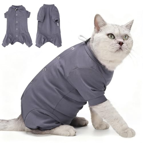 HEYWEAN Katzenbody Nach Op Body Katze Langärmeliger Anti-leckende Katzen Op Body Kastration Halskrausen-Alternativen Katzenbody Medizinischer Katze Einteiler Leckschutz Katzen Kleider