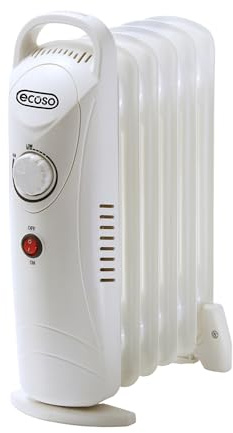 ECOSO 800W UK Plug Oil Filled Portable Desktop Electric Radiator White | Steel Construction. Generous Heat Output. Contemporary Style. Oil Filled Design. Anti-Tip Feet. UK Plug Fitted.