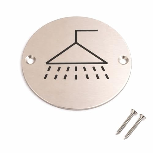 Shower Door Sign 76mm Disc Satin Aluminium Screen Printed Bathroom Shower Room Sign with Fixing Screws Pack of 1
