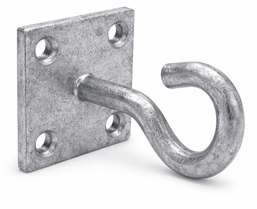 Steel Hook on Plate Anchor Point | Heavy-Duty Hook Loop Bracket for Chain, Gate, Fence, Wall, Ceiling, Swing, Rope & Suspension | Durable M6 Fixing Holes for Secure Mounting Indoors & Outdoors