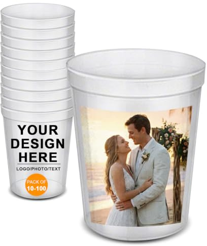 Bicchieri da stadio in plastica personalizzati, confezione da 5/20/50 pezzi con logo/testo stampato, 473 ml. Bicchieri per feste infrangibili, flessibili e riutilizzabili, colore naturale.，Trasparente