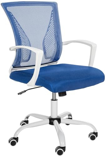CLP Höhenverstellbarer Bürostuhl Tracy I Ergonomischer Schreibtischstuhl Mit Netzbezug Und Armlehnen und Polsterung, Farbe:blau, Gestell Farbe:Holz (weiß)