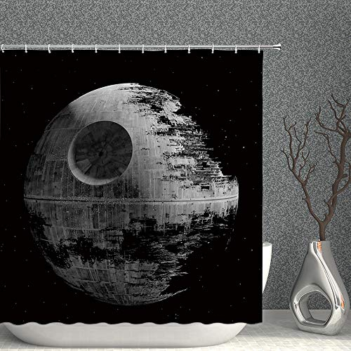 Death Planet Decor Duschvorhang Todessterne schwarz grau dekorativer Stoff Badezimmer Vorhänge 178 x 178 cm Polyester mit Haken