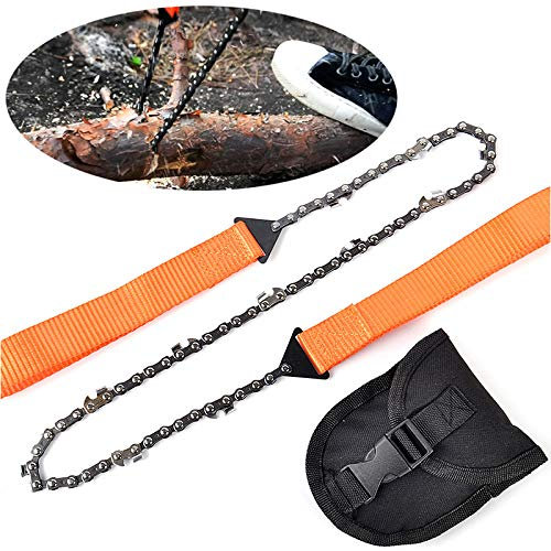 VIONNPPT Sierra de cadena de mano con dientes de acero al carbono, incluye funda para cinturón, sierra de supervivencia, para camping, jardín y equipo al aire libre, 103 cm
