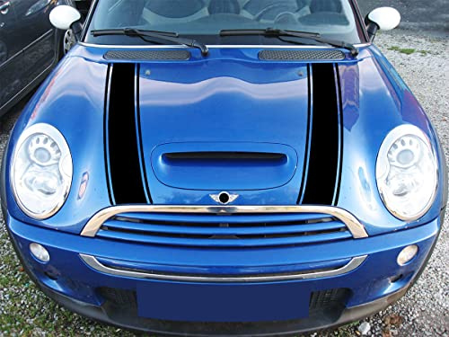 SB CarDesign Streifen Stripes Aufkleber Motorhaube passend für Mini Cooper R52 R53 S-Modell (Schwarz, Design 2)