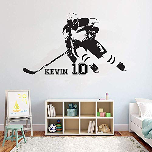Hockey Personalisierter Name Wandtattoo Zitate Feld Eishockey Sport Zitat Mädchen Jungen Teenager Zimmer Wanddekor Vinyl Aufkleber 94X57Cm