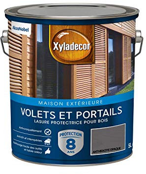 Xyladecor - Lasure Protectrice pour Bois Extérieur - Volets, Portails, Portes, Fenêtres - Couleur : Satin Anthracite Opaque - Quantité : 5L - 5324274
